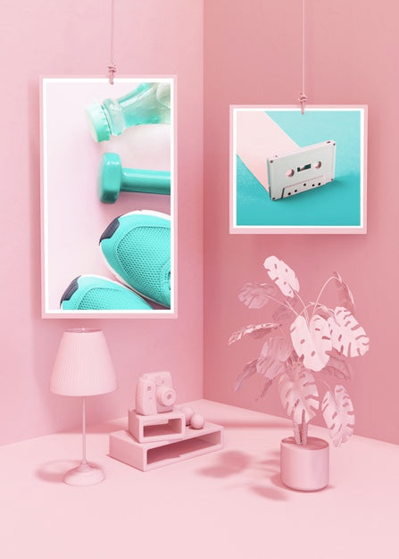 Frame Mockup In Pink Pop Style Psd