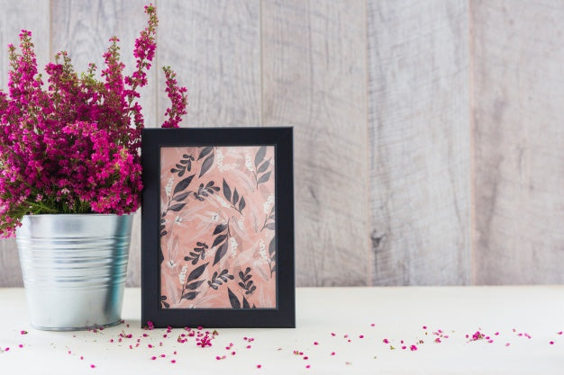Frame Mockup Next To Plants Psd
