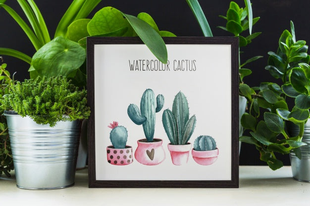Frame Mockup Next To Plants Psd