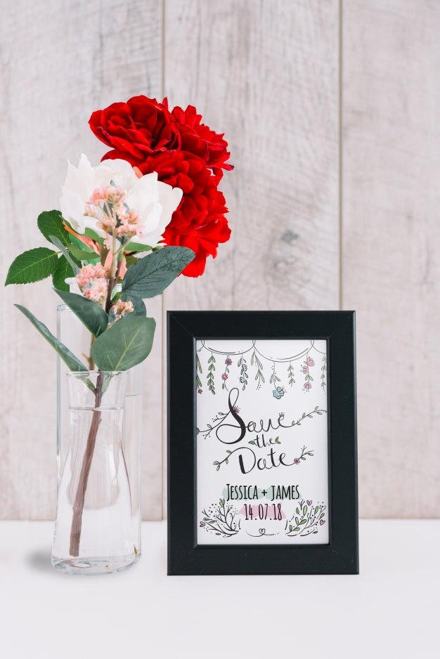 Frame Mockup Next To Roses Psd