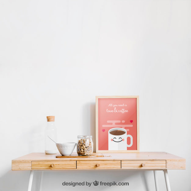 Frame Mockup On A Table Psd
