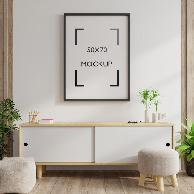 Frame Mockup On Cabinet In Interior. Psd