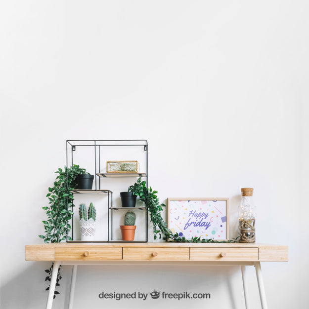 Frame Mockup On Decorated Table Psd