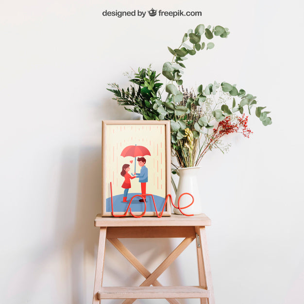Frame Mockup On Decorative Stool Psd