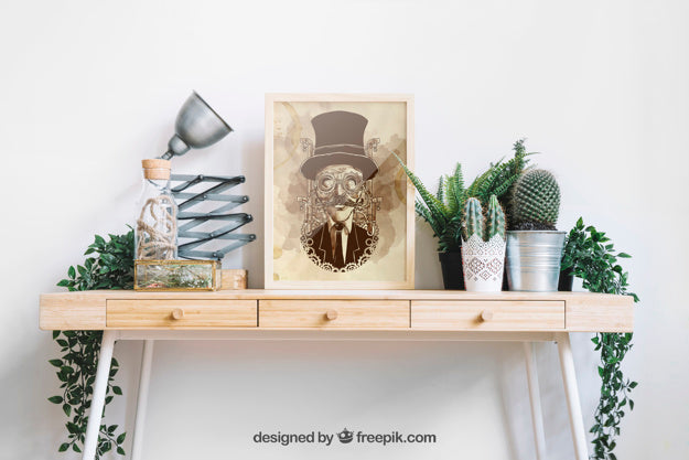Frame Mockup On Decorative Table Psd