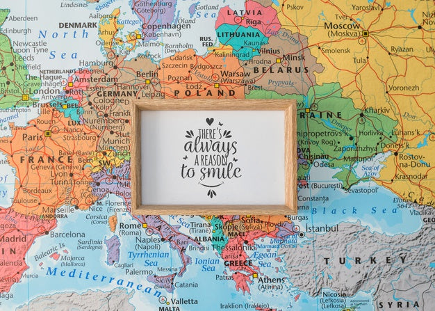 Frame Mockup On Europe Map Psd
