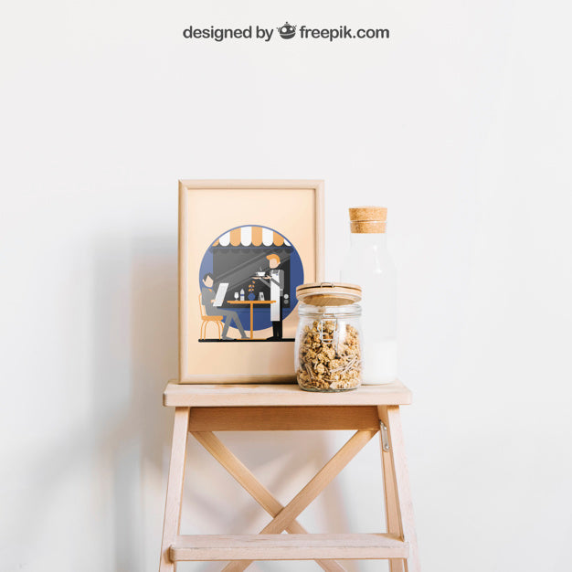 Frame Mockup On Stool Psd