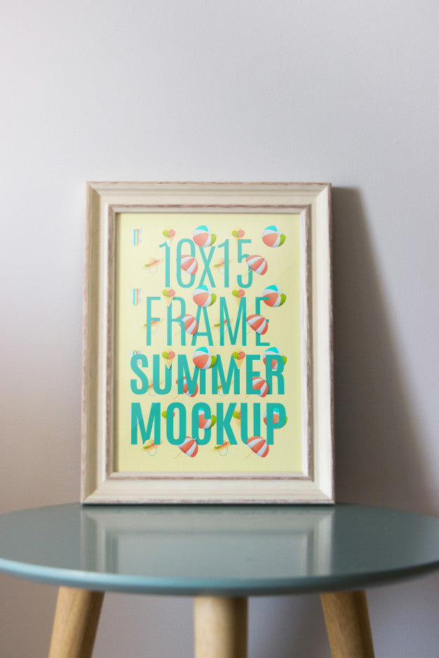 Frame Mockup On Table Psd