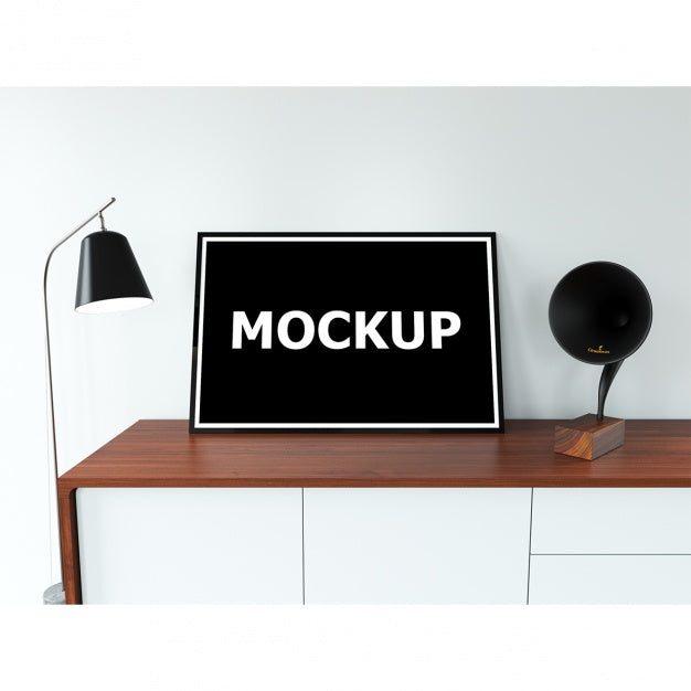 Frame Mockup On Table With Lamp Psd