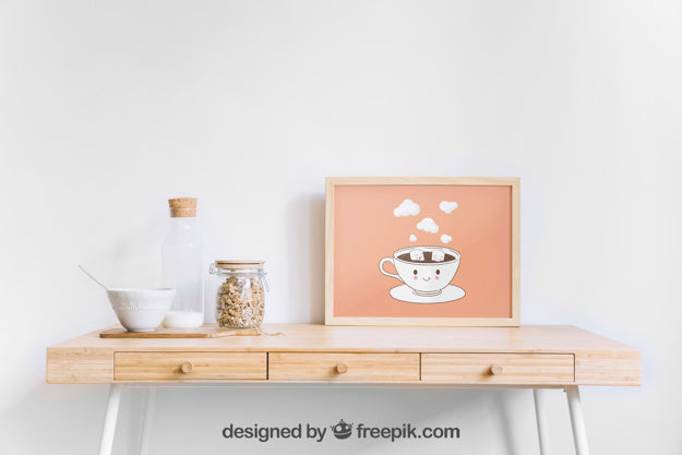Frame Mockup On Wooden Table Psd