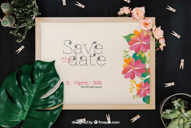 Frame Mockup With Big Leaf Psd