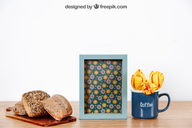 Frame Mockup With Bread Psd