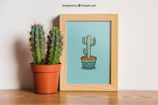 Frame Mockup With Cactus Psd