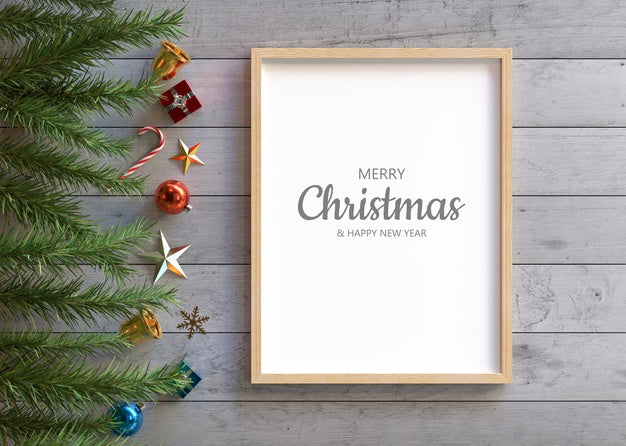 Frame Mockup With Christmas Decoration Psd