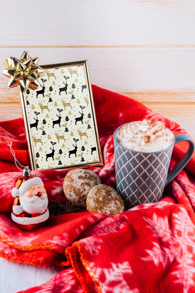 Frame Mockup With Christmas Elements Psd