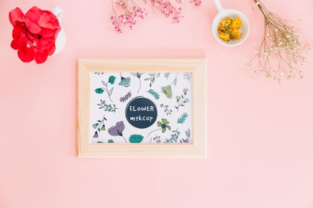 Frame Mockup With Floral Decoration Psd