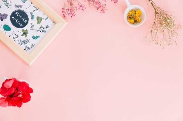 Frame Mockup With Floral Decoration Psd