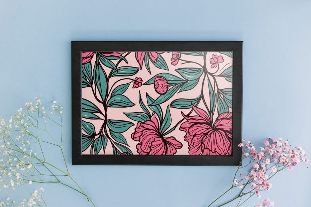 Frame Mockup With Floral Decoration Psd