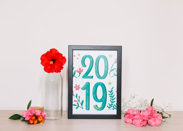 Frame Mockup With Floral Decoration Psd