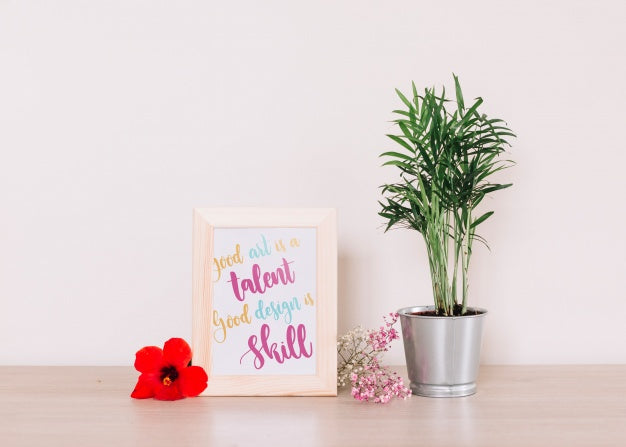 Frame Mockup With Floral Decoration Psd
