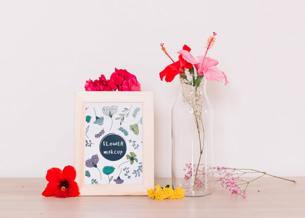 Frame Mockup With Floral Decoration Psd