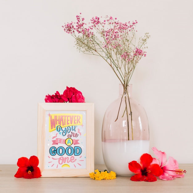 Frame Mockup With Floral Decoration Psd