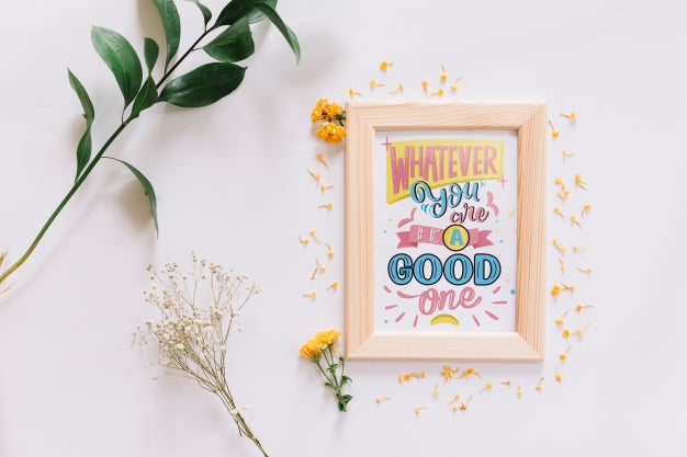 Frame Mockup With Floral Decoration Psd