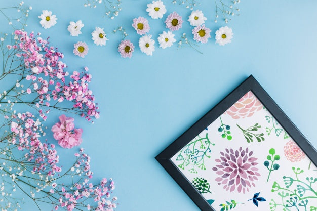 Frame Mockup With Floral Decoration Psd