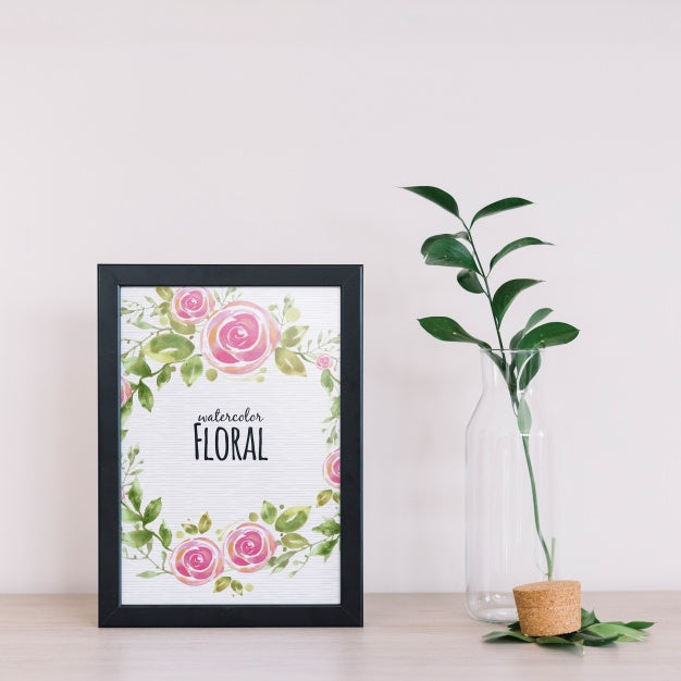 Frame Mockup With Floral Decoration Psd