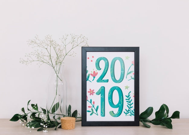 Frame Mockup With Floral Decoration Psd