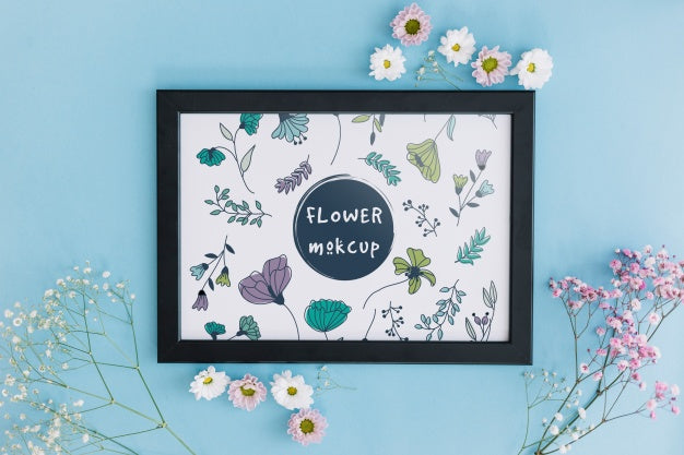 Frame Mockup With Floral Decoration Psd