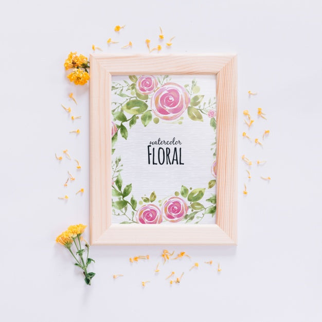 Frame Mockup With Floral Decoration Psd