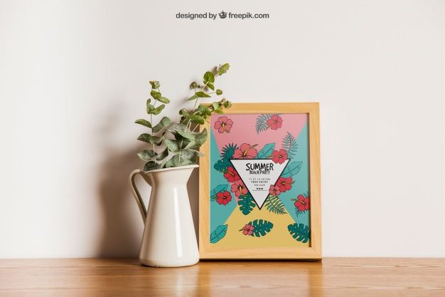Frame Mockup With Flower Decoration Psd