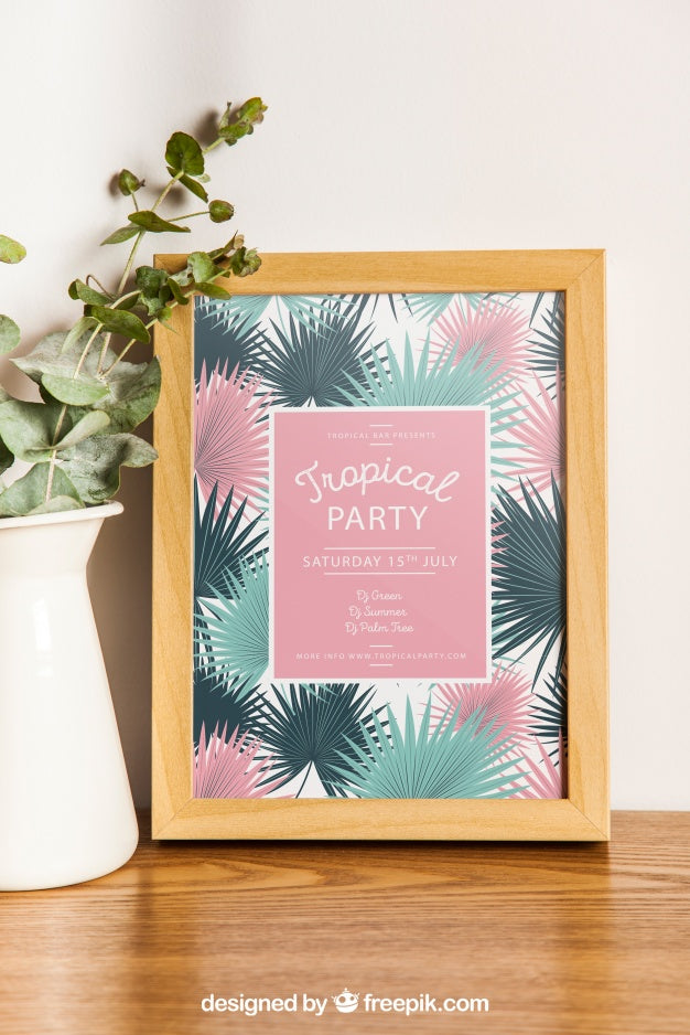 Frame Mockup With Flower Pot Psd