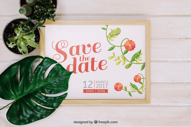 Frame Mockup With Leaf And Plants Psd