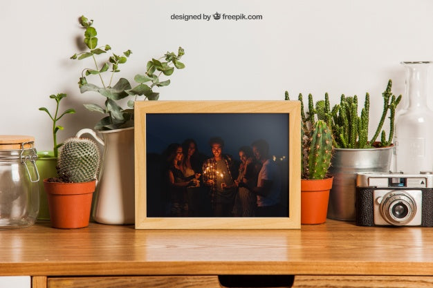 Frame Mockup With Many Plants Psd