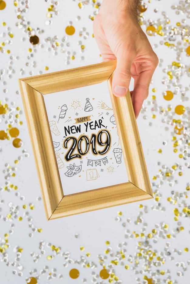 Frame Mockup With New Year Decoration Psd