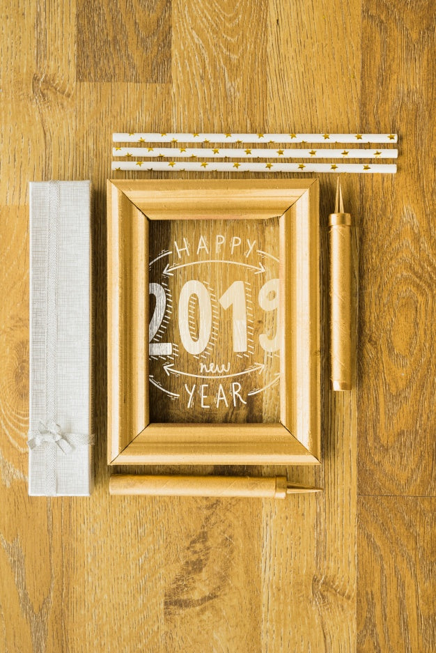 Frame Mockup With New Year Decoration Psd