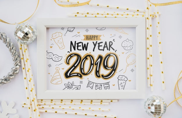 Frame Mockup With New Year Decoration Psd