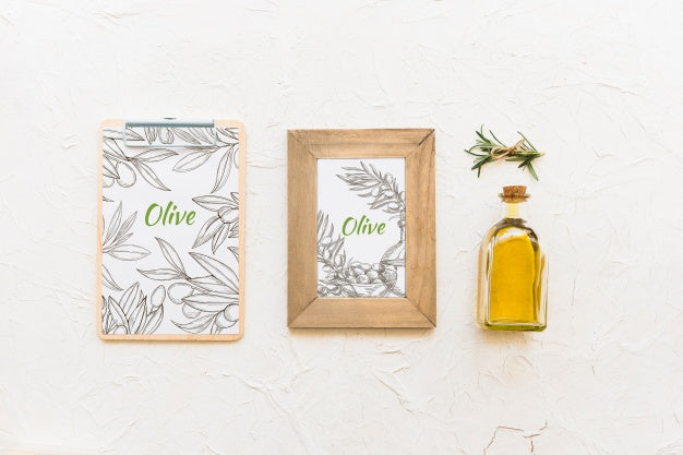 Frame Mockup With Olive Oil Concept Psd