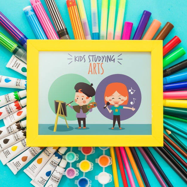 Frame Mockup With Paint Materials Psd