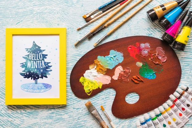 Frame Mockup With Paint Materials Psd