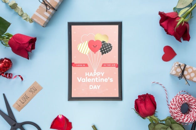 Frame Mockup With Roses For Valentines Day Psd