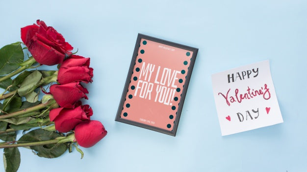 Frame Mockup With Roses For Valentines Day Psd