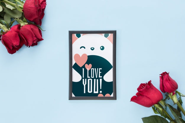 Frame Mockup With Roses For Valentines Day Psd