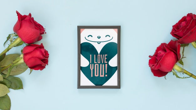 Frame Mockup With Roses For Valentines Day Psd