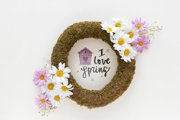 Frame Mockup With Spring Flowers Psd