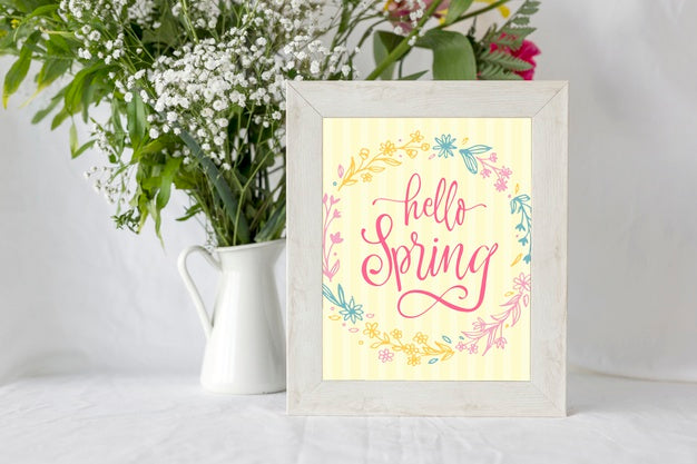Frame Mockup With Spring Flowers Psd