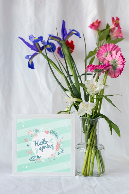 Frame Mockup With Spring Flowers Psd