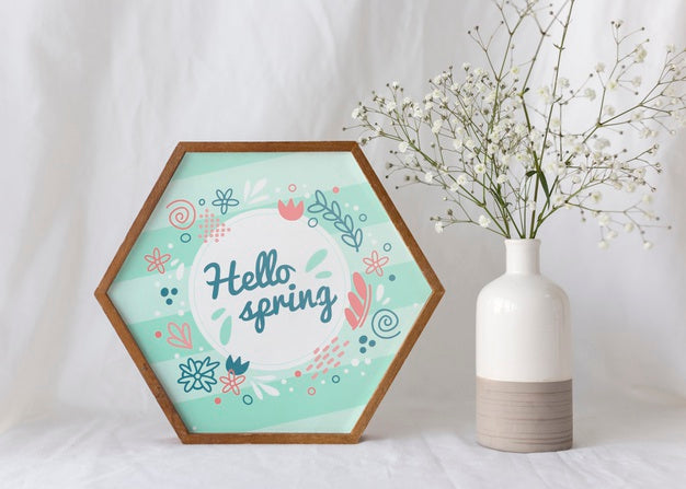 Frame Mockup With Spring Flowers Psd